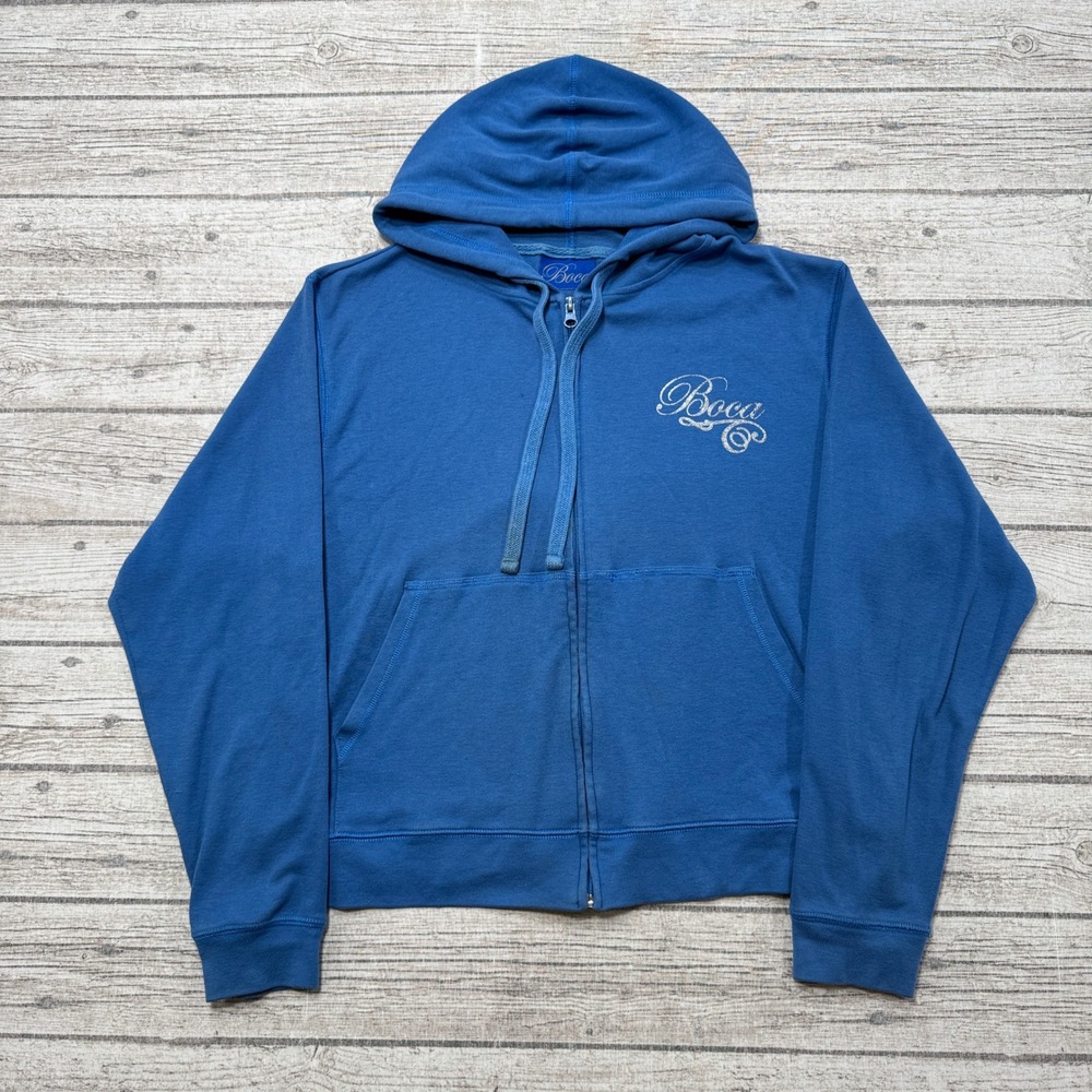Y2K Boca Hoodie Women's Large Blue Loose Fit Athletic Sweatshirt Lounge Training
